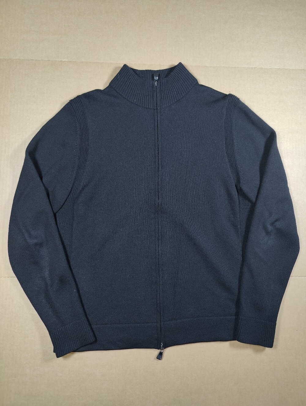 Neiman Marcus 100% Wool Black Full Zip Mock Neck Heavyweight Sweater Size XL